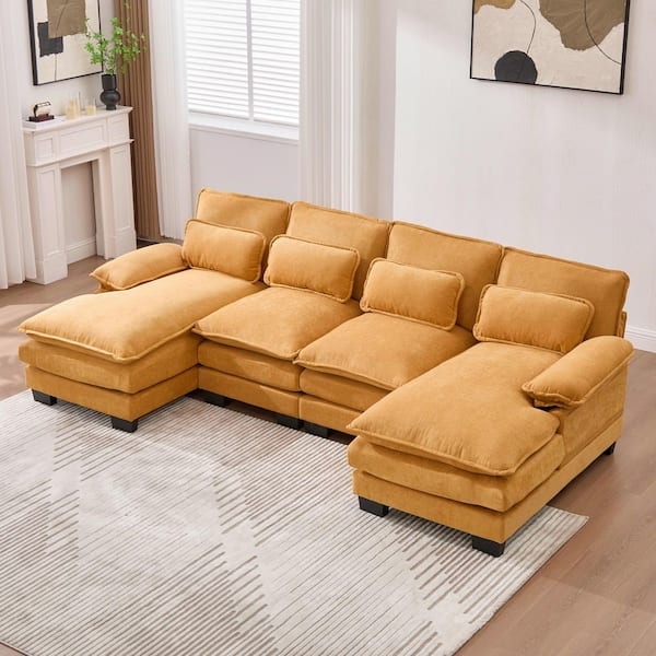 U-Shaped Sectional Sofa Chenille Double Chaise Plush Cushions