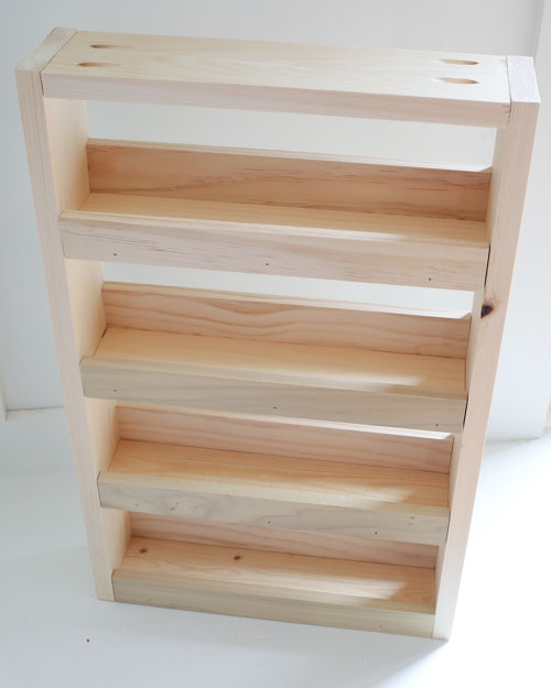 Unfinished Wood Wall Rack Four Tier with Visible Pocket Holes