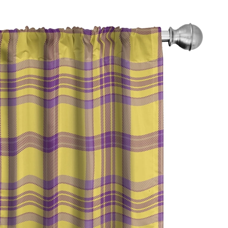 Unique Wavy Tartan Plaid Curtains in Mustard Yellow and Pale Purple