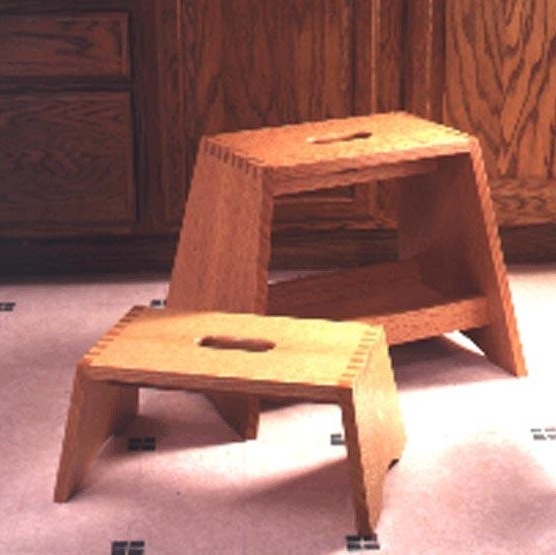Utility Step Stool with Visible Finger Joints and Tapered Legs