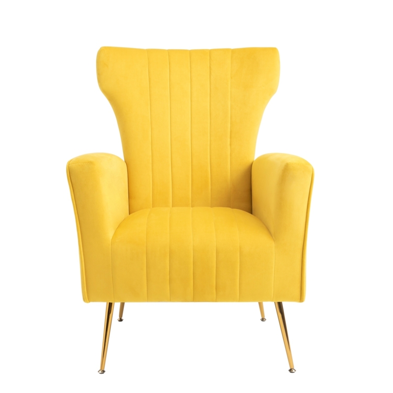 Velvet Yellow Accent Chair, Wingback Arm Chair with Gold Legs - Bed Bath &  Beyond - 37476049