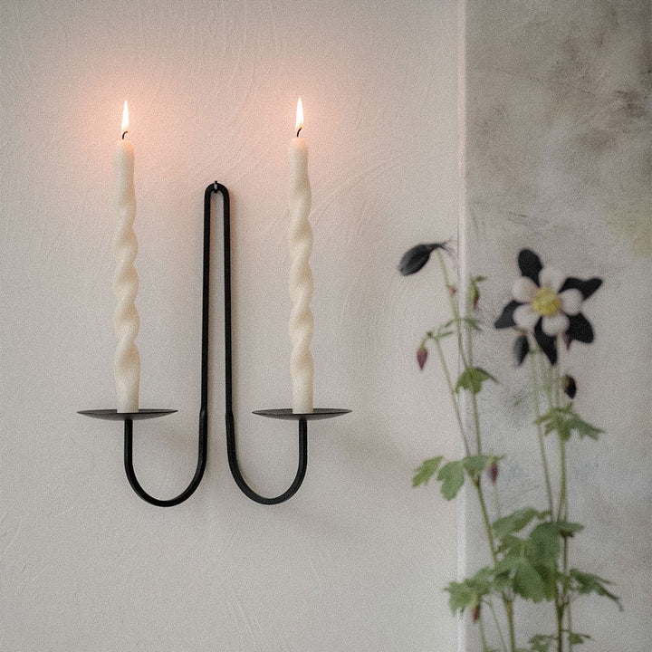 Wall Candle Holder Double Arm Hand Forged Iron Minimalist Frame