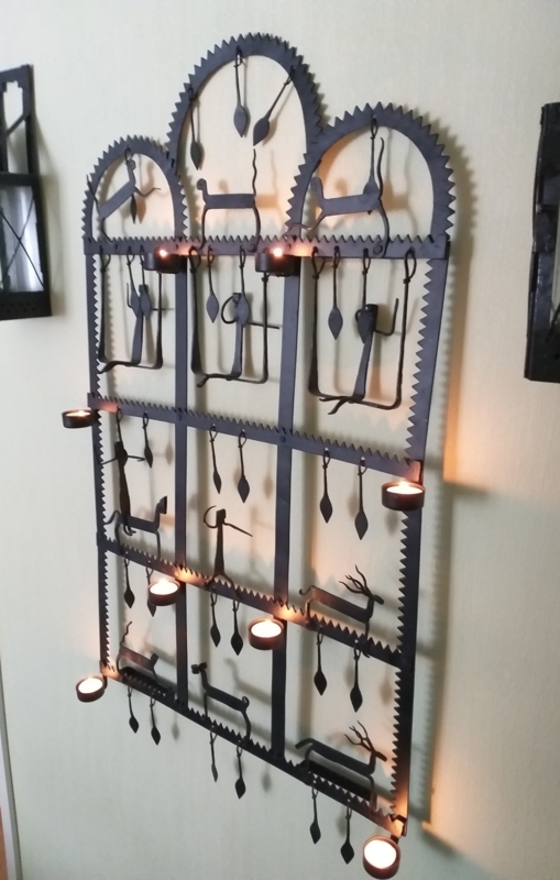 Wall Candle Holder Primitive Animal Motifs Wrought Iron Tribal Folk Art