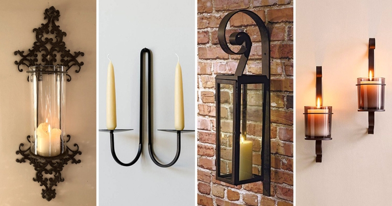 Wall Candle Sconce Lantern Design Matte Black Metal Glass Hurricane