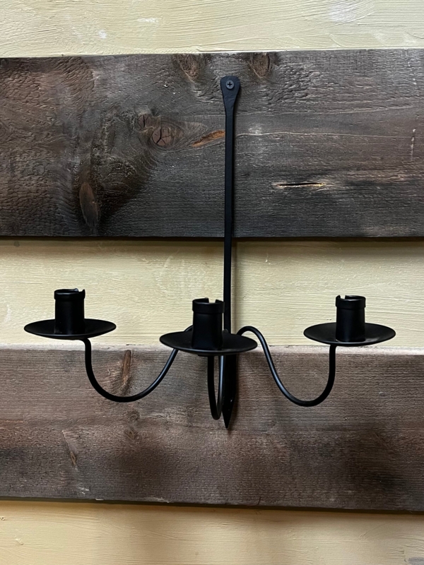 Wall Candle Sconce Primitive Triple Design Hand Forged Hammered Finish