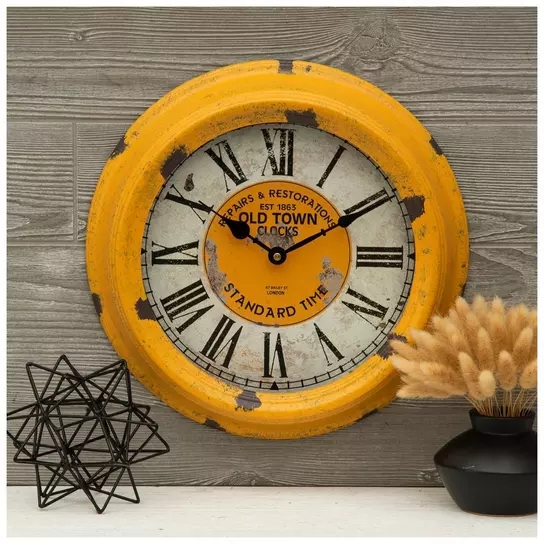 Wall Clock Antique Metal Distressed Finish Roman Numerals Vintage