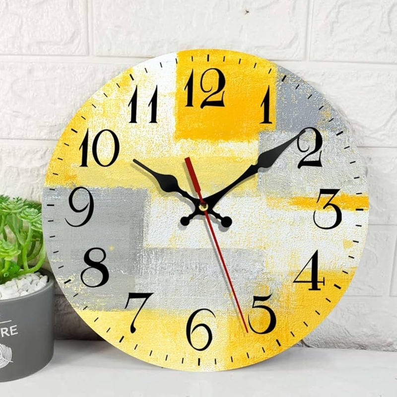 Wall Clock Contemporary Art Abstract Print Slate Grey Accents