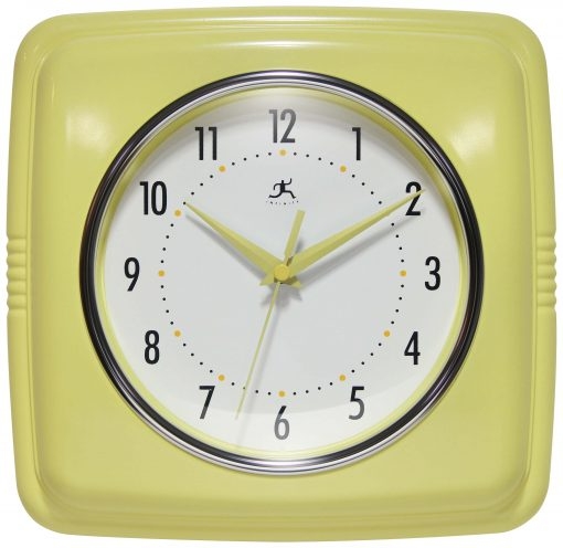 Wall Clock Rounded Square Frame Ribbed Sides Chrome Bezel Retro