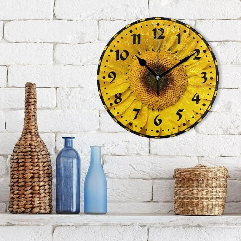 Wall Clock Rustic Sunflower Floral Decor Arabic Numerals Cottagecore