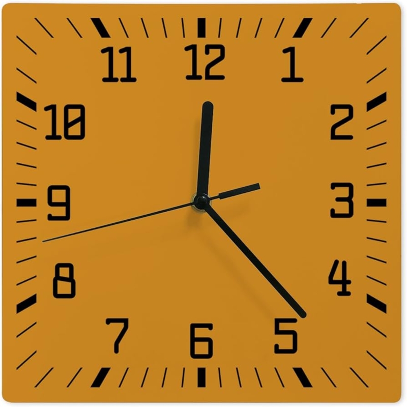 Wall Clock Square Face Frameless Edge Mid-Century Modern Matte