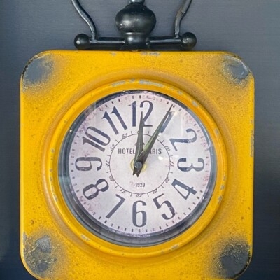 Wall Clock Square Metal Frame Decorative Top Loop Distressed Vintage