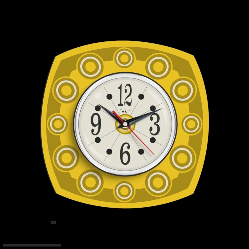 Wall Clock Squircle Frame Concentric Rings Retro Atomic Style