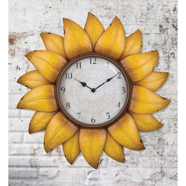 Wall Clock Sunflower Shape Metal Art Mandala Dial Distressed