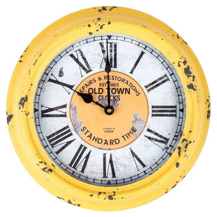 Wall Clock Vintage Farmhouse Metal Frame Chipped Paint Finish