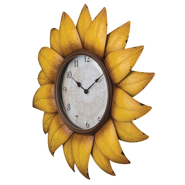 Wall Clock Whimsical Farmhouse Sunflower Metal Mandala Dial Rustic