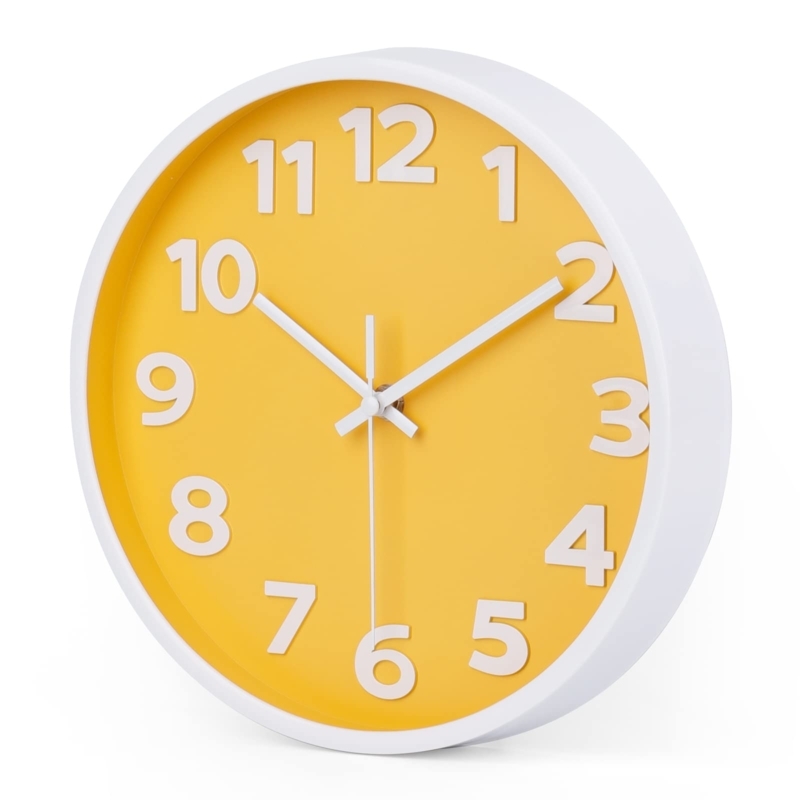 Wall Clock with Raised Numerals Canary Yellow Modern Kitchen Decor