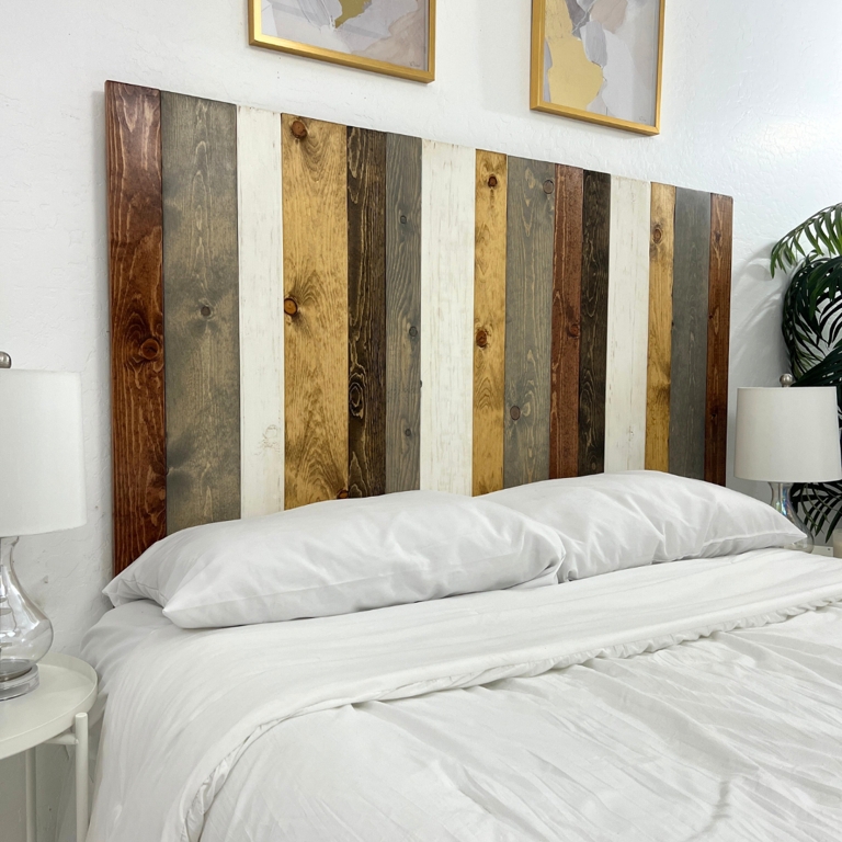 Wall Mounted Headboard: Multi-Tonal Wood, Individual Rustic Planks