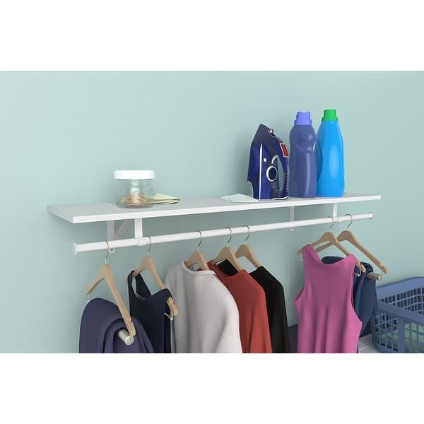Wall Mounted Shelf Kit with White Laminate Surface for Utility Storage