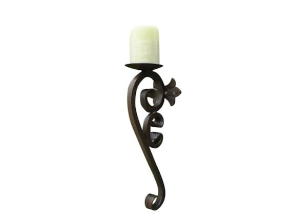 Wall Sconce Bronze Handcrafted S-Curve Scrollwork with Fleur-de-Lis Mount