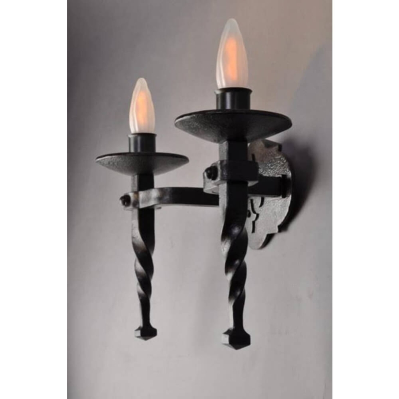 Wall Sconce Hammered Iron Twisted Metal Arms Flame Tip Lighting