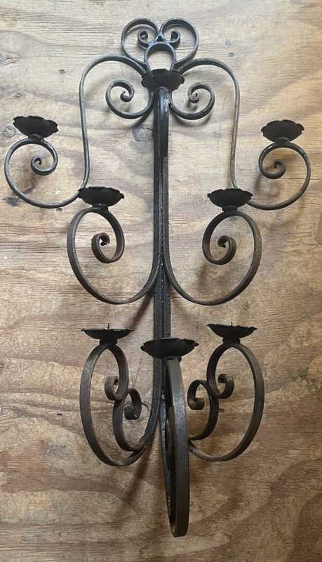 Wall Sconce Large Wrought Iron Seven Candle Holder with Petal Bobeches