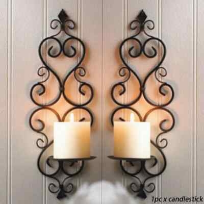 Wall Sconce Matte Black Wrought Iron Ornate Curves Diamond Finial
