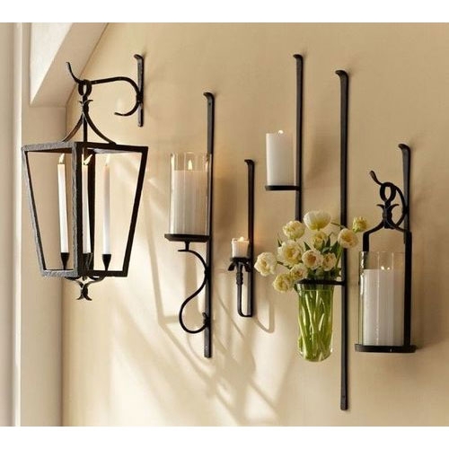 Wall Sconce Vertical Mount Lantern Frame Wrought Iron Farmhouse Decor