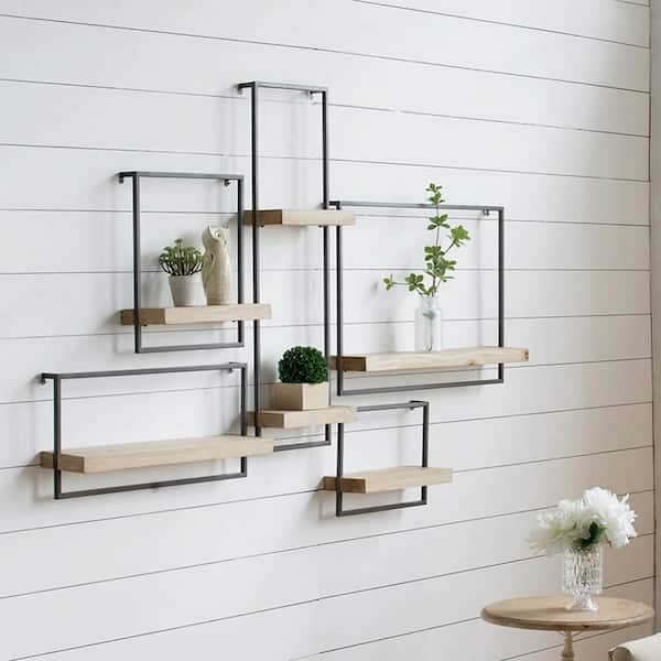Wall Shelf Geometric Frames Offset Multi-Level Display Industrial Metal