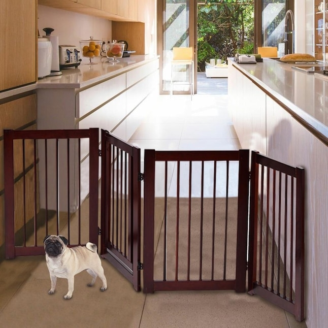 Walnut Folding Wooden Pet Gate Zigzag Design