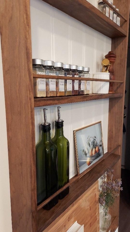 Walnut Spice Rack Beadboard Wall Shelf with Slim Profile