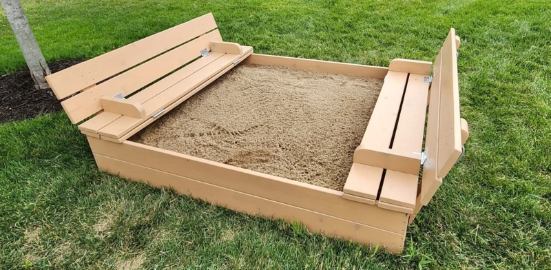 Warm Beige Convertible Bench Sandbox with Built-in Armrests