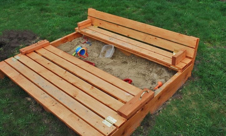 Warm Wood Folding Bench Sandbox with Metal Handles