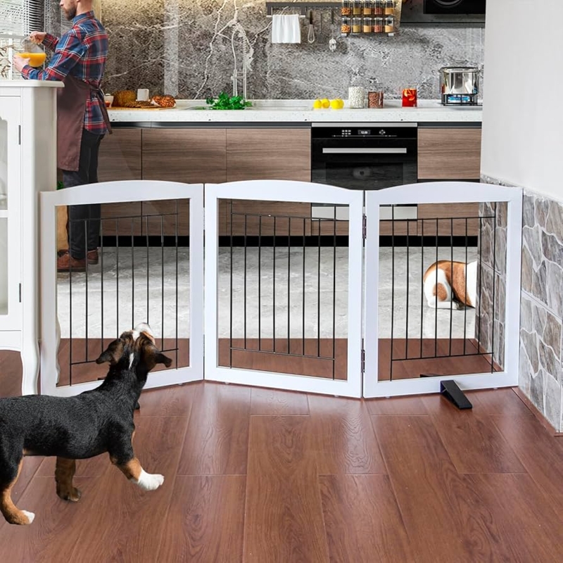 White Arched Dog Gate with Black Spindles