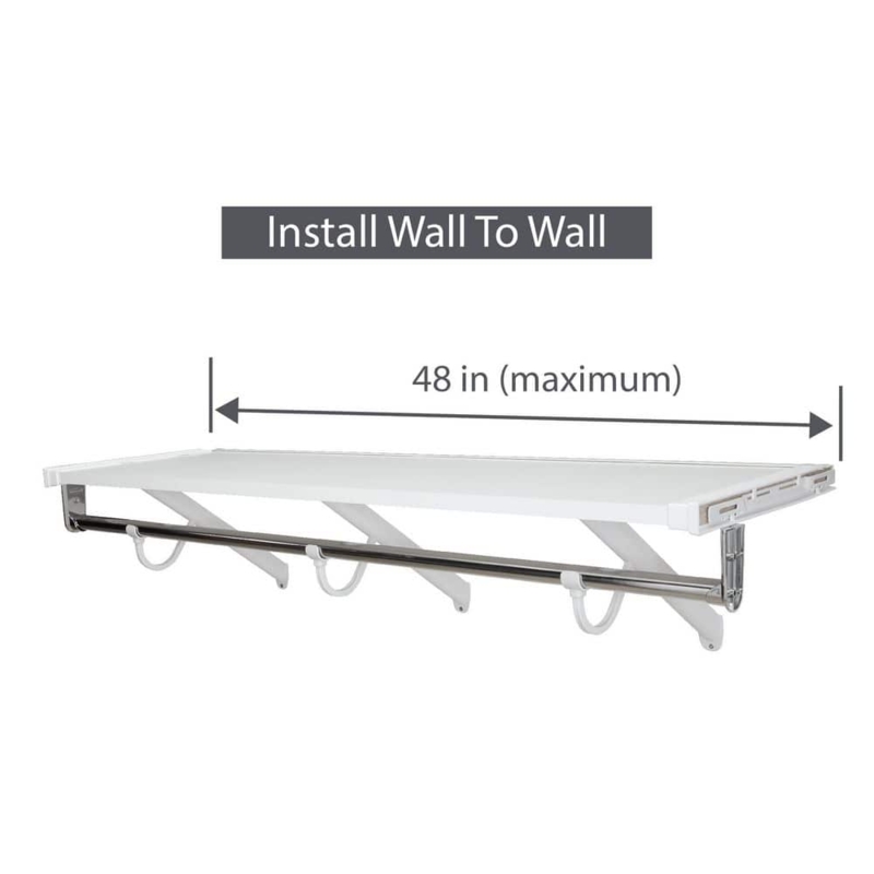 White Closet Shelving Kit with Wall-to-Wall Mounting Adjustable Span