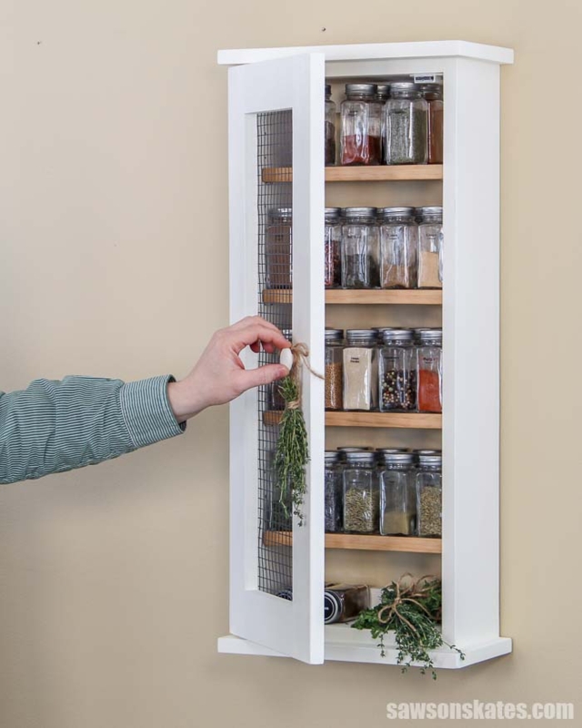 White Wire Mesh Rack Farmhouse Spice Cabinet with Twine Accent