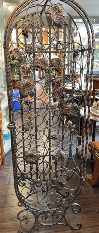 Wine Rack Grape And Leaf Design Arched Top Hinged Door Dark Bronze