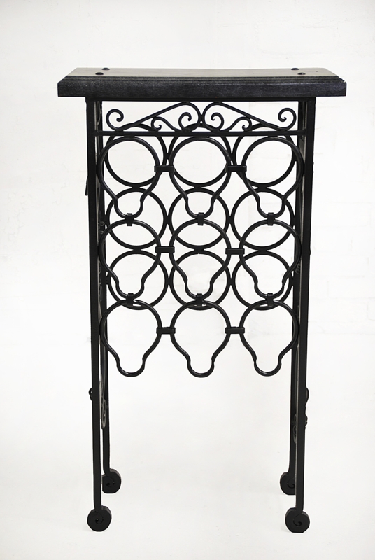 Wine Rack Nine Bottle Capacity Console Top Matte Black Scrollwork Feet