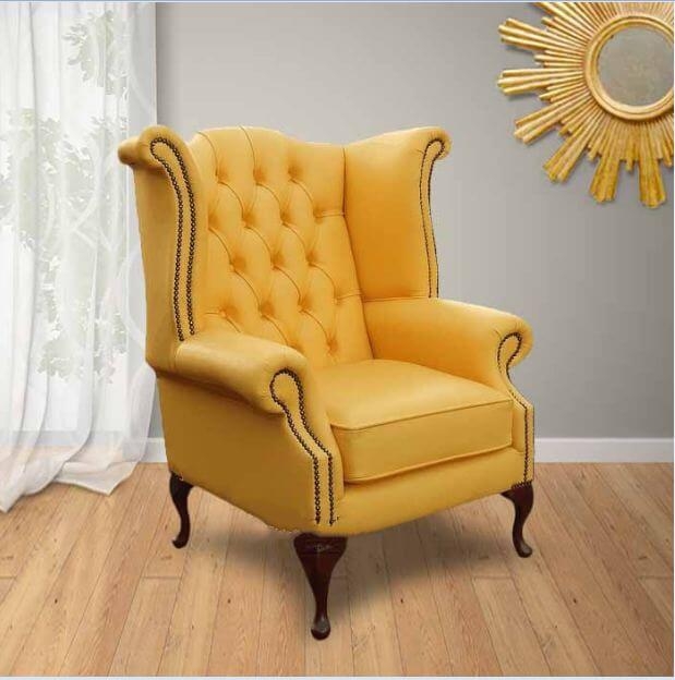 Wingback Chair Chesterfield Style Leather-Like with Rolled Arms
