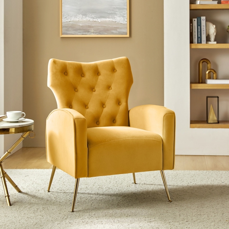 Wingback Chair Contemporary Velvet with Diamond Tufting