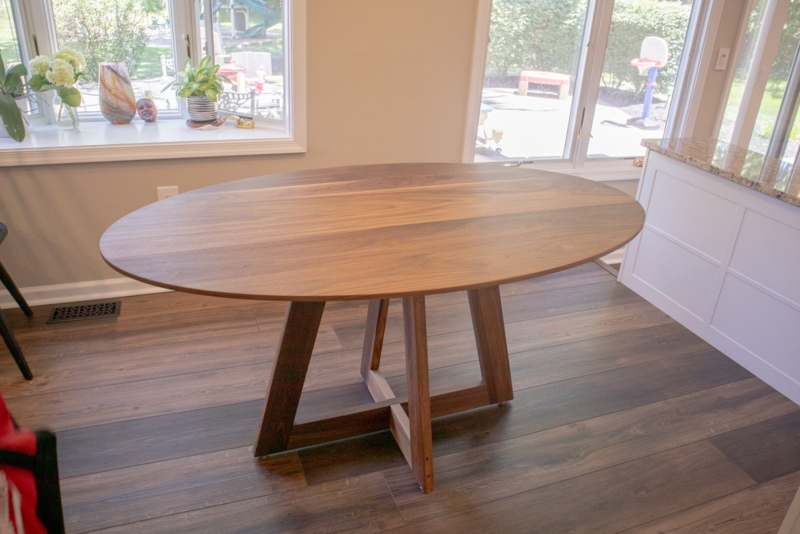 Wood Oval Dining Table Midcentury Cross Brace Pedestal Base