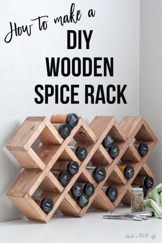 Wooden Lattice Spice Rack with Geometric Diamond Cubbies on Countertop