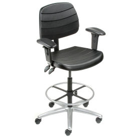 Workshop Stool Adjustable Armrests Ribbed Texture Drafting Chair