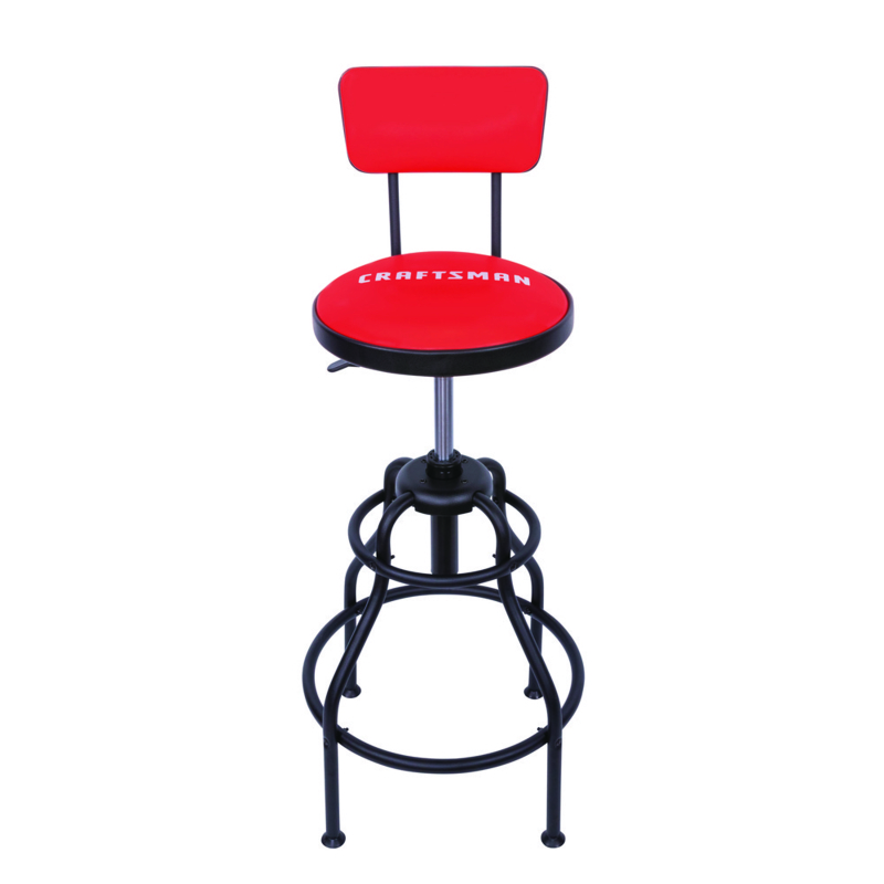 Workshop Stool Dual Footrest Rings Bright Red Chrome Seat
