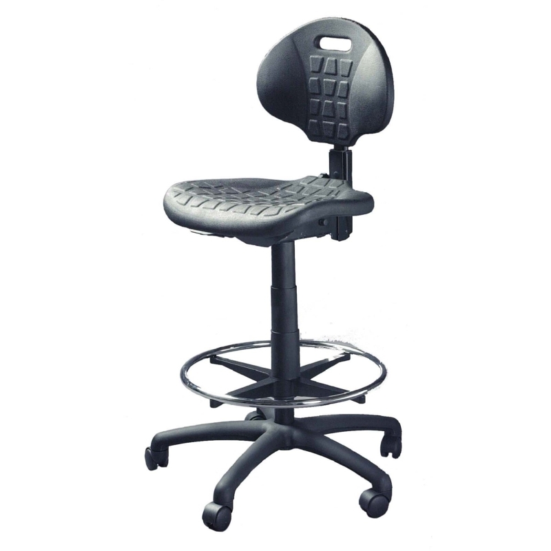 Workshop Stool Grid Textured Seat Backrest Handle Polyurethane