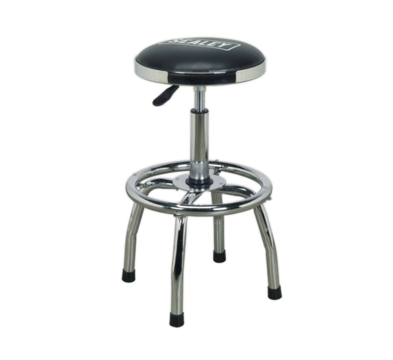 Workshop Stool Polished Chrome Base Pneumatic Lever Swivel
