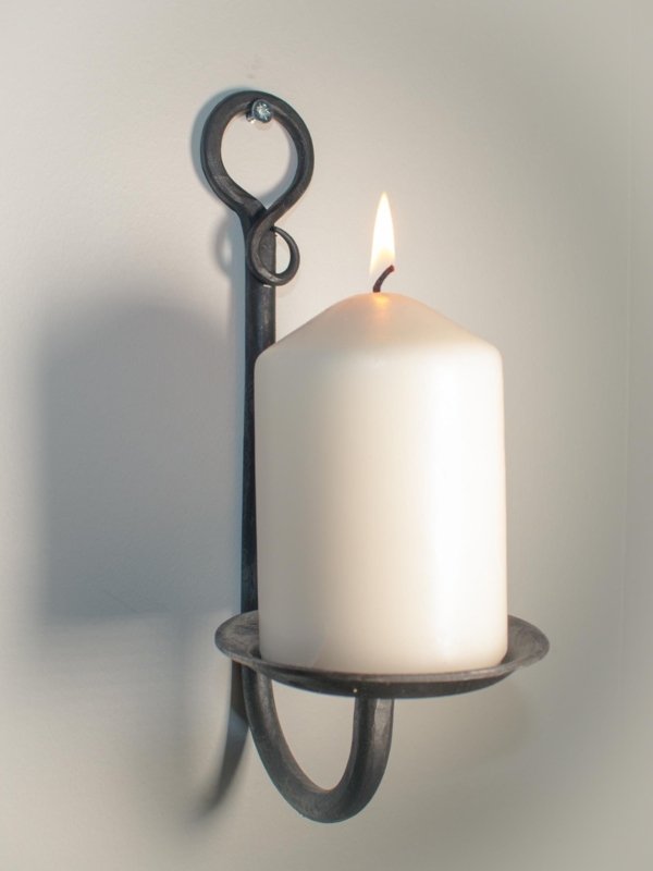 Wrought Iron Candle Sconce Handforged Scroll Top U-Shaped Arm Farmhouse