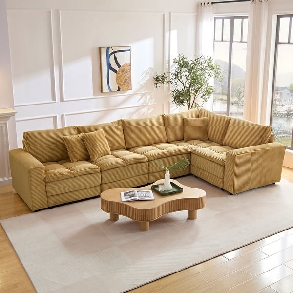 Yellow 5-Seater Oversized Corduroy L-Shaped Modular Sectional Sofa - Bed  Bath & Beyond - 40873726