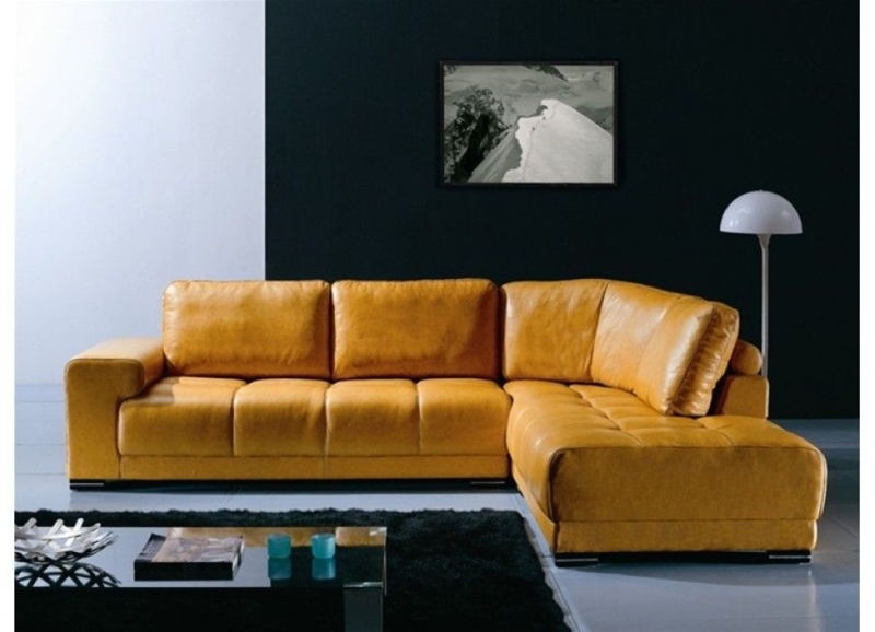 Yellow Leather Sectional | Foter
