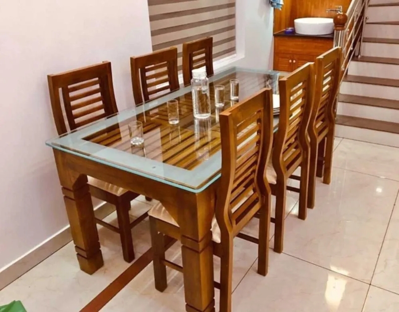 Teak With Glass Top Dining Set Design Wood Glass Top Wooden Dining Table  Vellore Furnitures