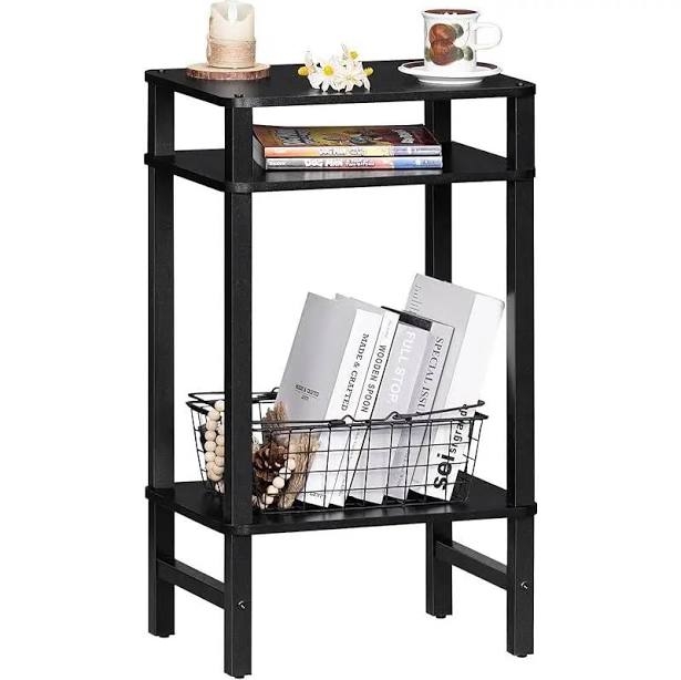 28in Tall Side Table 3-Tier Small Narrow End Table for Couch, Skinny Nightstand for Small Space, Farmhouse Slim Night Stand with Storage, Wooden Frame